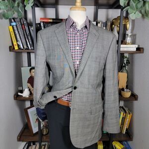 Indochino Men's Sport Coat Blazer‎ Two Button Gray Plaid Wool Size 40L